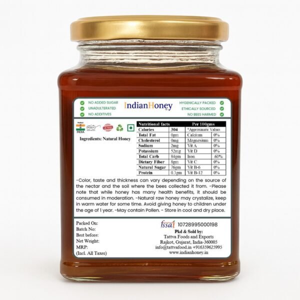 Tulsi honey nutrient label