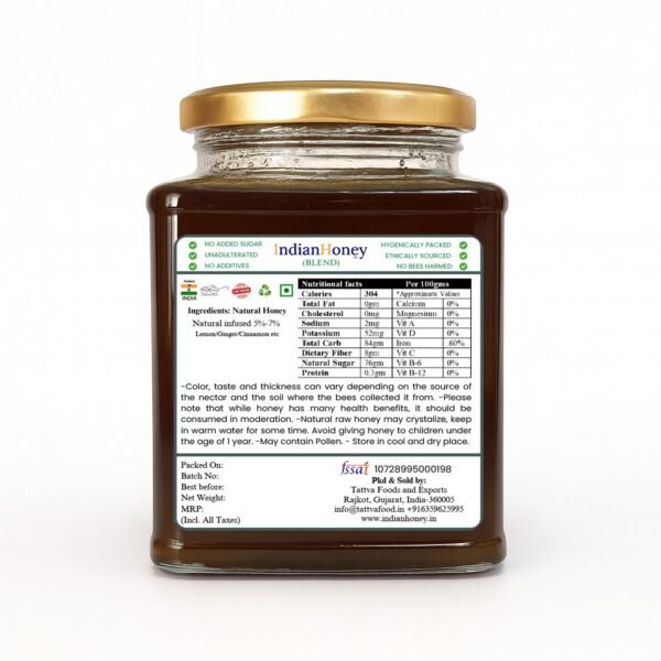 Indian honey cinnamon honey nutrient label