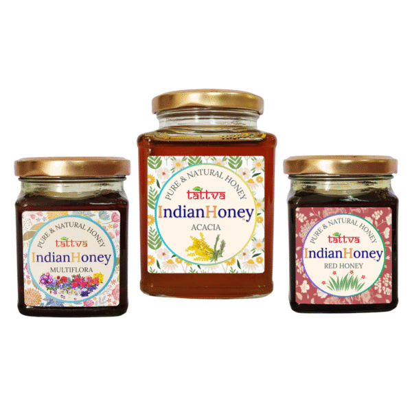 Rajasthan Acacia Honey, Rare Red Honey & Himalayan Multiflora Combo Pack (500gm + 2x230gm) | Indian Honey Rajasthan Acacia Honey, Rare Red Honey & Himalayan Multiflora Combo Pack (500gm + 2x230gm)