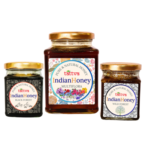 Himalayan Multiflora, Black Forest Honey & Wild Forest Honey Triple Combo Pack (500gm + 2x230gm) | Indian Honey Himalayan Multiflora, Black Forest Honey & Wild Forest Honey Triple Combo Pack (500gm + 2x230gm)