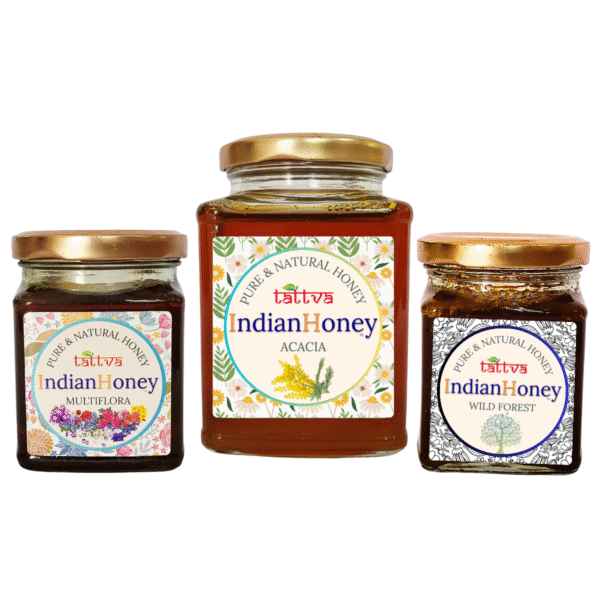 Rajasthan Acacia Honey, Wild Forest Honey & Himalayan Multiflora Triple Combo Pack (500gm + 2x230gm) | Indian Honey Rajasthan Acacia Honey, Wild Forest Honey & Himalayan Multiflora Triple Combo Pack (500gm + 2x230gm)