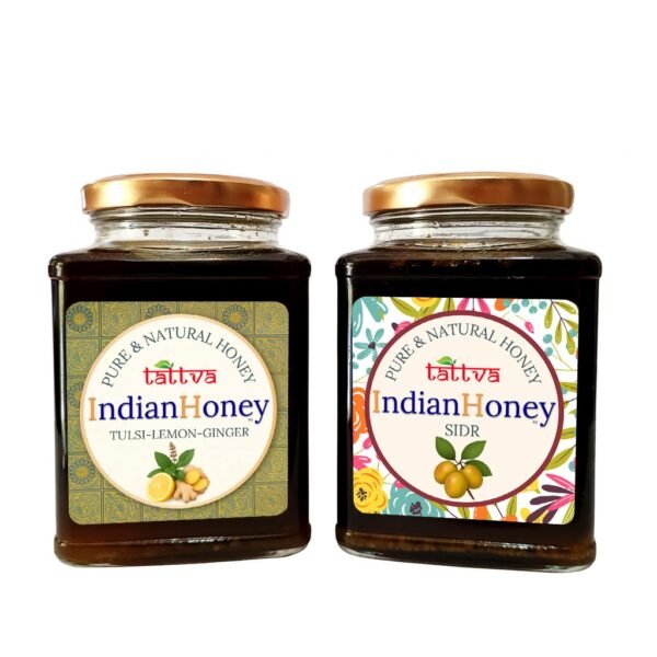 Raw Honey Sidr Honey & Tulsi Lemon Ginger Honey Combo 500g & 230g | Indian Honey Raw Honey Sidr Honey & Tulsi Lemon Ginger Honey Combo 500g & 230g