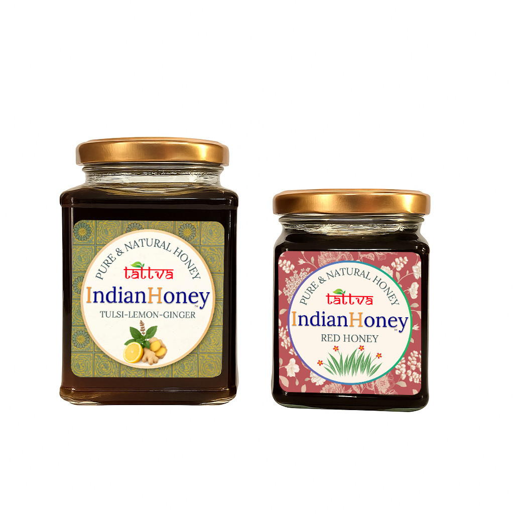 Red Honey & Tulsi Lemon Ginger Honey Combo Pack (500gm & 230gm) | Indian Honey Red Honey & Tulsi Lemon Ginger Honey Combo Pack (500gm & 230gm)