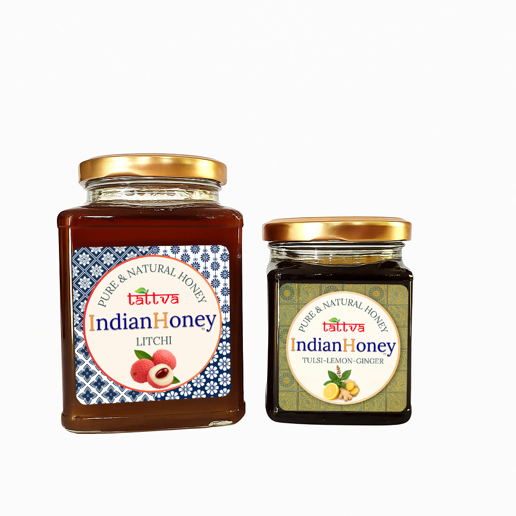Litchi Honey with Tulsi Lemon Ginger no added sugar pure Honey combo 500g & 230g