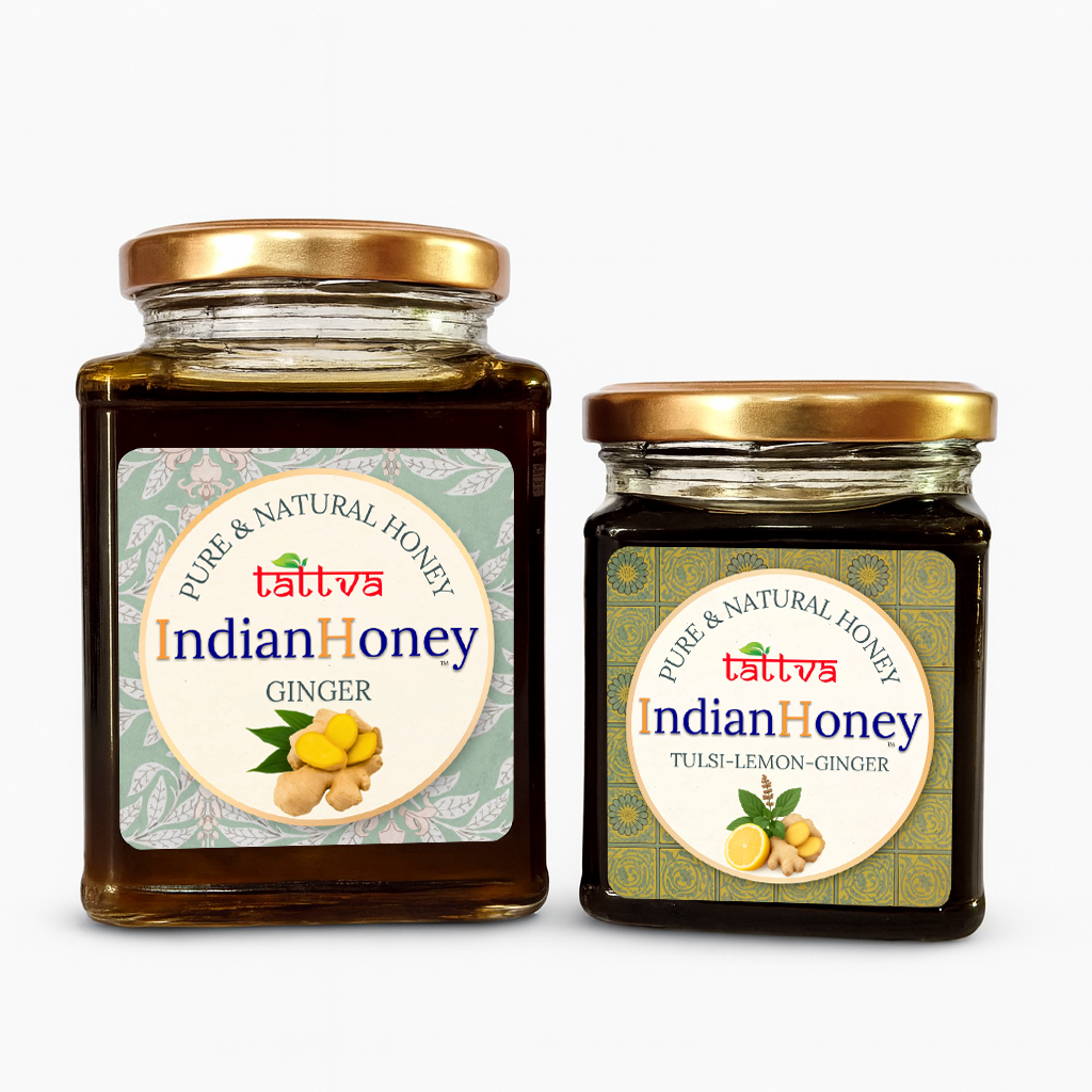 Warming Ginger Infused Honey & Tulsi Lemon Ginger Honey Combo 500g & 230g