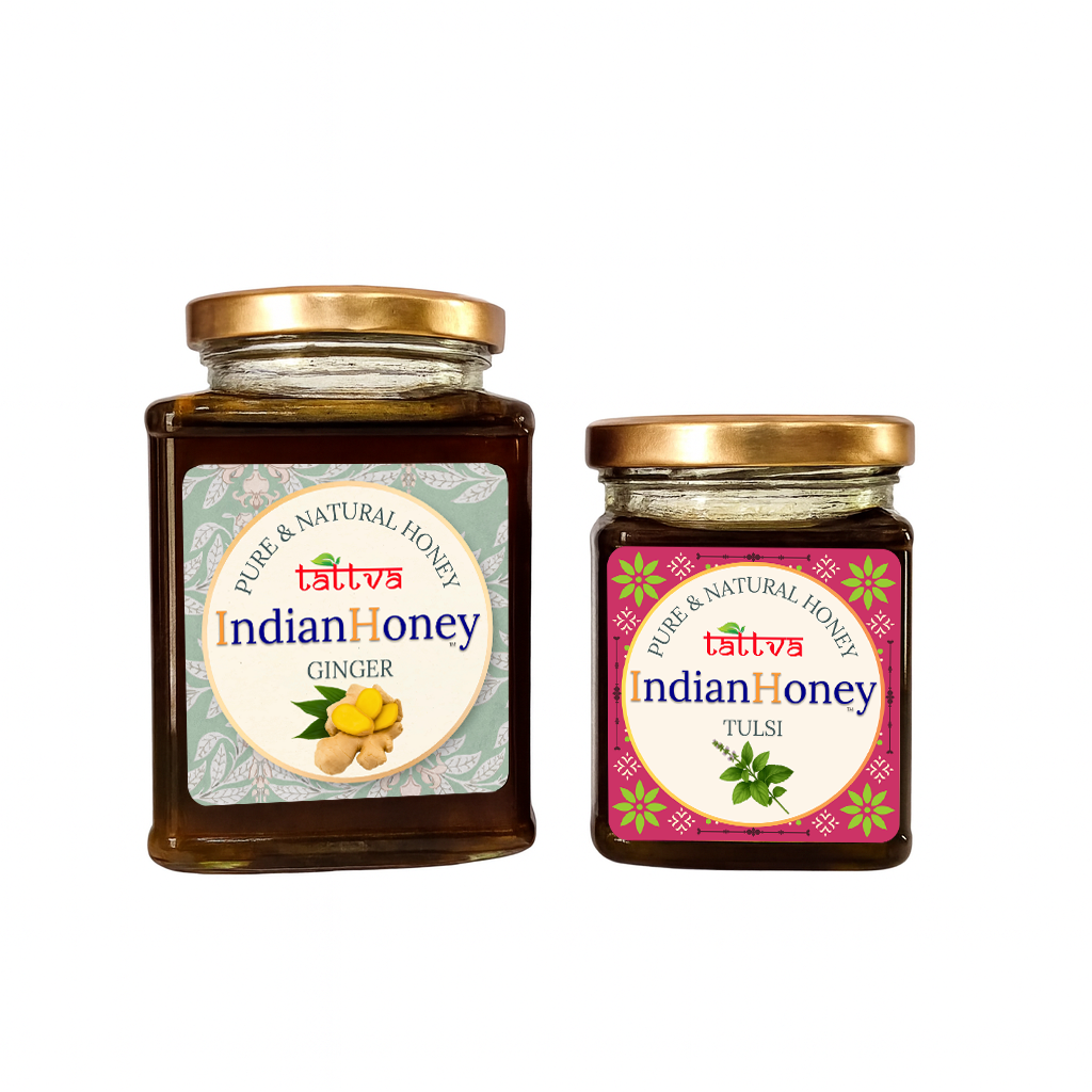 Warming Ginger Natural Honey & Ayurvedic Tulsi Natural Honey Combo 500g & 230g