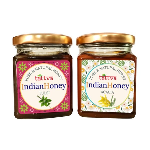Rajasthan Acacia Honey & Ayurvedic Tulsi Natural Honey Combo 2x230g | Indian Honey Rajasthan Acacia Honey & Ayurvedic Tulsi Natural Honey Combo 2x230g
